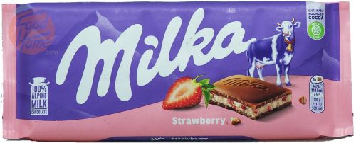 Milka strawberry flavor filled milk chocolate bar, 100-gram bar in wrapper (case of 22)