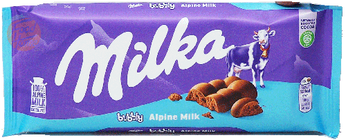 Milka bubbly alpine milk chocolate candy bar, 90-gram wrapper (case of 14)