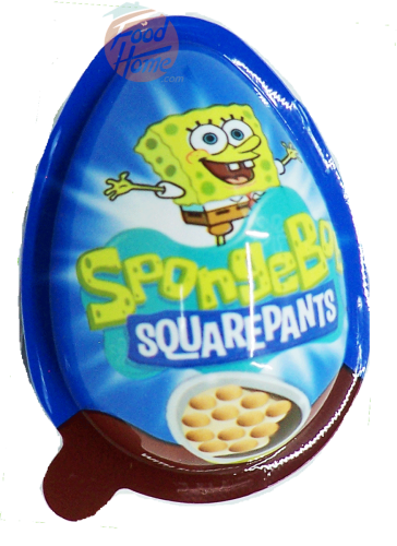 Sponge Bob Square Pants biscuit bites on milky and cocoa creams with a surprise toy, 20-gram plastic egg shape (case of 24)