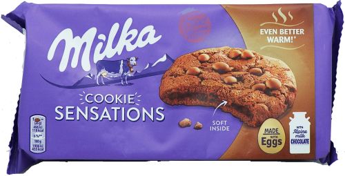 Milka cookie sensations milk chocolate chip cookies, 156-gram tray in wrapper (4-box)