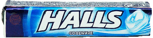 Halls Coolwave mentol cough drops, 20 x 33.5-grams in wrapper, in display tray (master case of 12)