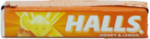 Halls honey & lemon cough drops wrapper, 20 x 33.5-grams in display tray (master case of 12)