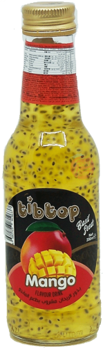 tibtop mango flavor basil seed drink, 200-ml glass bottles (case of 24)