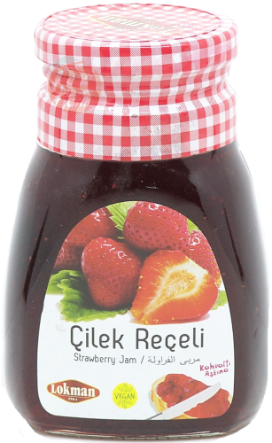 Lokman strawberry jam, cilek receli, vegan, 360-gram glass jars (case of 12)