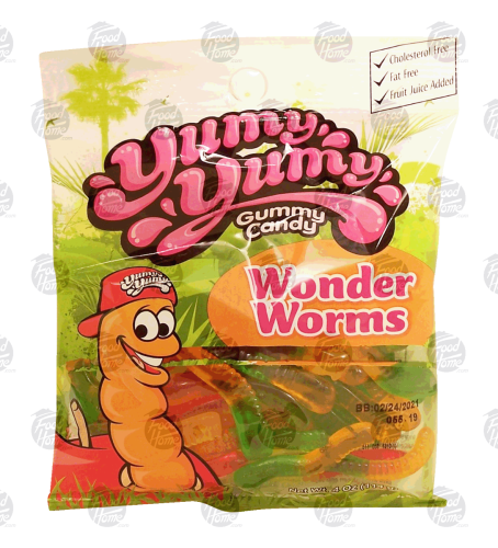 Yummy Yummy Wonder Worms gummy candy 4oz Hanging Bag