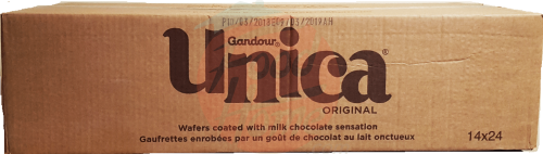 Unica Gandour wafers coated with milk chocolate bar 14-cases, 24-bars/case 24g Wrapper