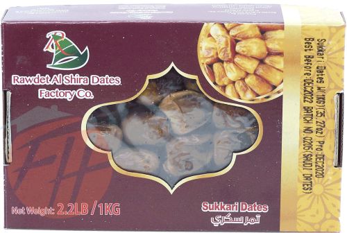 Rawdet Al Shira Dates Factory Co. sukkari dates, 1-kg wrapped boxes (case of 12)