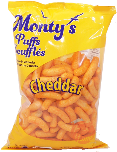 Monty's cheddar puffs, fouflles 7-ounce bag, case of 12