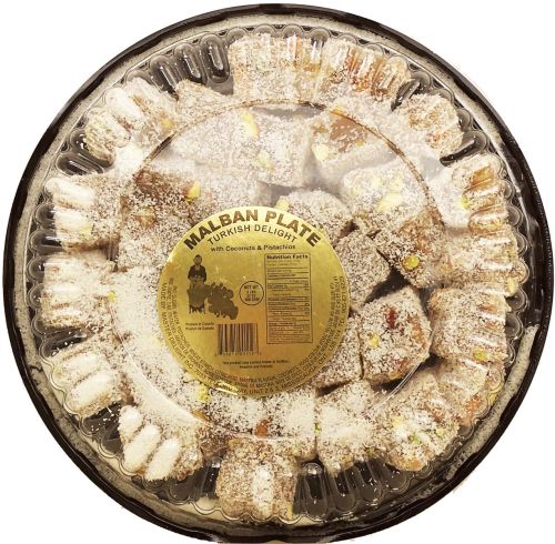 Master Delight Malban Plate turkish delight with coconuts & pistachios 2lb Tray