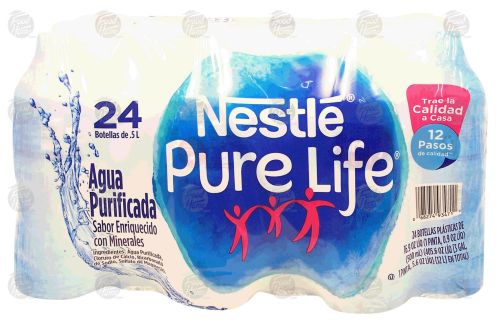 Nestle Pure Life purified water, 1/2-liter plastic bottles wrapped case of 24