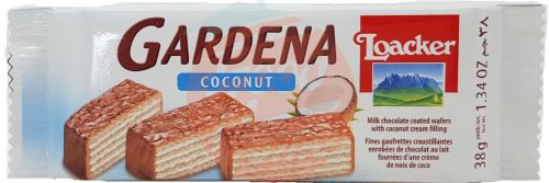 Loacker Gardena milk chocolate coated wafers with coconut cream filling, 12 cases each with 25 38-gram bars 12pk Box