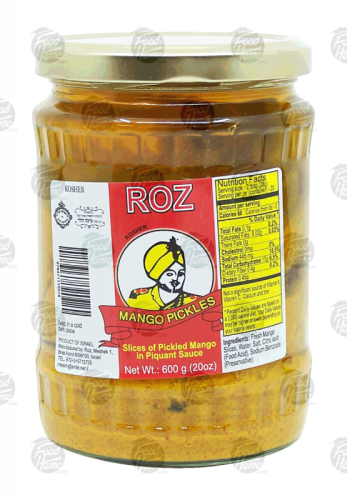 Roz mango pickles in piquant sauce, 600-gram glass jars (case of 12)