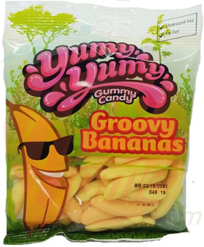 Yummy Yummy Groovy Bananas gummy candy 4.5oz Hanging Bag