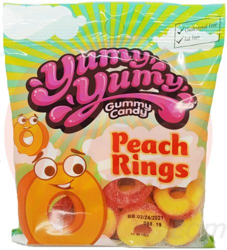 Yummy Yummy  peach rings gummy candy 4.5oz Hanging Bag