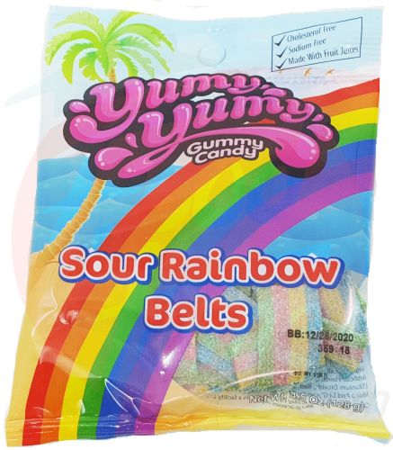 Yummy Yummy Sour Rainbow Belts gummy candy 4.5oz Hanging Bag