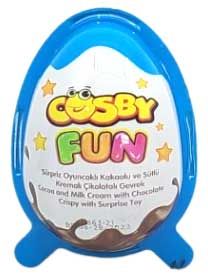 Cosby Fun for boys cocoa and milk cream with crispy with surprise, 24x20-gram plastic egg in display box (master case of 4)