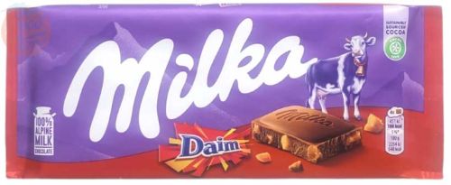 Milka Daim milk chocolate bar with nuts, 100-gram wrappers (case of 22)