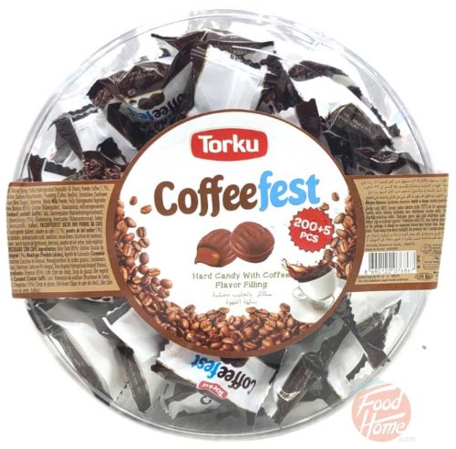 Torku Coffee fest hard candy with coffee flavor filling, 205-pieces individually wrapped in plastic tub (case of 8)