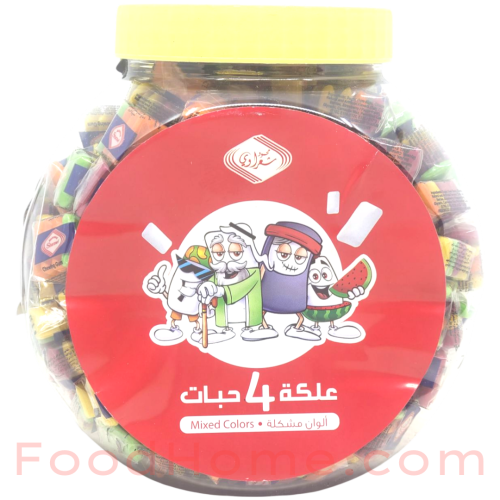 Mahmoud Sharawi gum mixed flavors, 200 x 4-piece packets 840-gram plastic jar