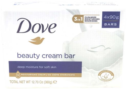 Dove 3in1 beauty cream bar, 4-pack in wrapper, case of 12