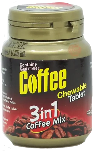 Coffee 3 in 1 coffee mix chewable tablets, plastic jar, 50 tablets in box (case of 24)