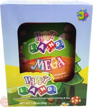 Happy Land Mega mixed fruit flavored compressed candy & toy, 30-gram plastic egg in box (display of 16)