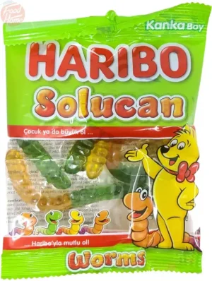 Haribo Solucan gummy worms, 80-gram hanging bags (case of 24)