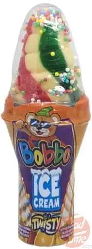 Bobbo Twisty ice cream cone shaped plastic candy toy, 12-count display