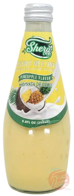 Shera coconut milk drink with pineapple flavor with nata de coco, 290-ml glass bottles (case of 24)