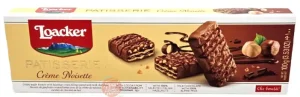 Loacker Patisserie creme noisette, wafer biscuits with hazelnut filling, 100-gram boxes (case of 12)