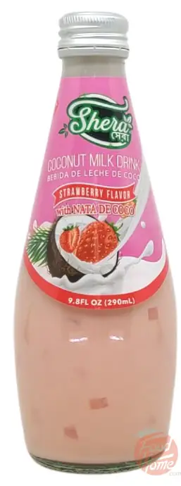 Shera coconut milk drink, strawberry flavor, 290-ml glass bottles in box (case of 24)