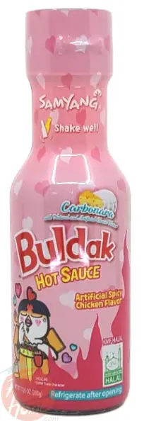 Samyang Buldak carbonara hot sauce, spicy chicken flavor, 7-ounce / 200-gram plastic bottles in box (case of 24)