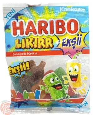 Haribo Likirr Eksii beverage container shaped gummy candy, 70-gram bags (case of 24)
