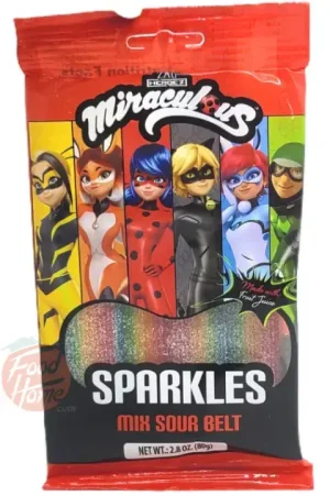 Sparkles Heroez Miraculous; mix sour belt gummy candy, 12x80-gram bags in display box