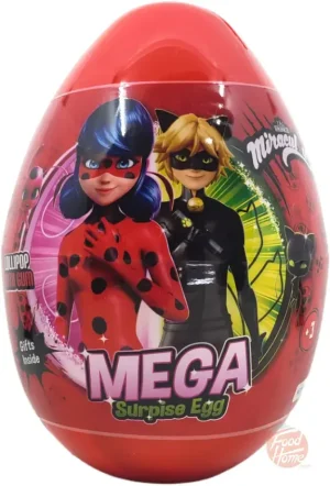 Sweetbox Factory Mega Surprise Egg Heroez Miraculous, lollipop with gum, ages +3, 160-gram shaped plastic (display of 18)