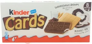 Kinder Cards wafer with milk and cocoa cream filling, 8-biscuits, 102.4-gram boxes in tray (case of 12)