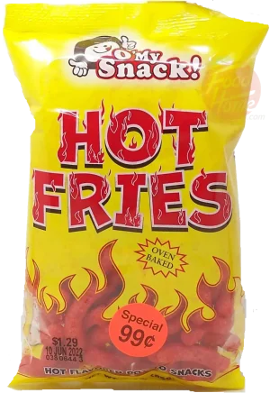 O' My Snack! Hot Fries hot flavored potato snacks, oven baked 3-ounce bag (case of 16)