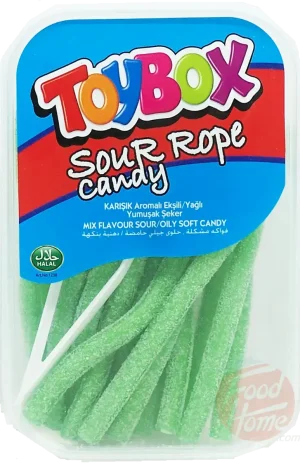 Toy Box sour rope candy, apple flavor, 200-gram plastic tub, case of 24