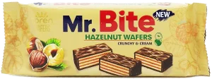 Mr. Bite hazelnut wafers, crunchy & cream, 38-gram wrapper, case of 24
