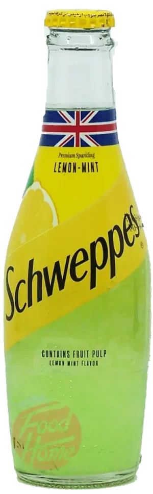 Schweppes lemon-mint sparkling soda, contains fruit pulp, 250-ml glass bottle (case of 12)