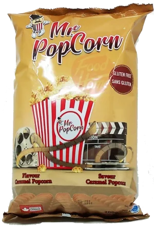 Mr. Popcorn caramel flavour popcorn, 200-gram bag, (case of 12)