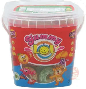 Yummy LOL sour rainbow belts gummy candy 8-ounce plastic tub (case of 24)