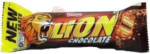 Nestle Lion chocolate candy bar with rice crisps 42-gram wrapper in box (case of 40)