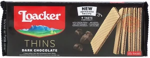 Loacker Thins crispy wafers with dark chocolate cream filling, 150-gram wrapper box (case of 18)