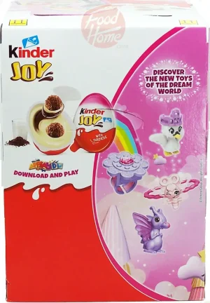 Kinder Joy crispy cocoa wafer balls on a duo of milky cream and cocoa cream, includes surprise toy, girls 20-gram plastic egg, 36-egg display case