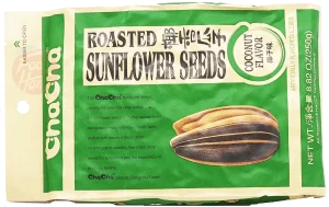 Cha Cha coconut flavor roasted sunflower seeds 250-gram bags (case of 18)