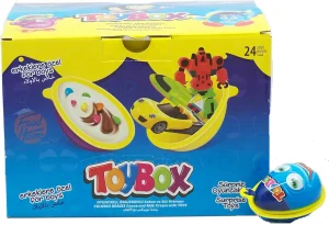 Toy box Max plastic egg shaped cocoa and milk cream with toys 24 x 20-gram, various boy designs in display box