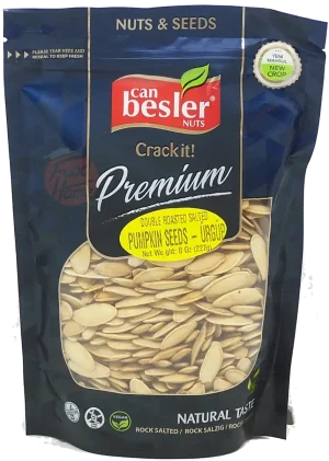 Besler Crack It! pumpkin seeds, double roasted and salted, 10 x 8-ounce bags in box