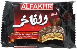 Alfakhr Black chocolate coated cream biscuits, 24 x 30-gram wrappers in display box