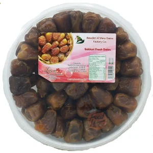 Rawdet Al Shira Dates Factory Co. sukkari fresh dates 1-kilogram plastic round tray (case of 12)